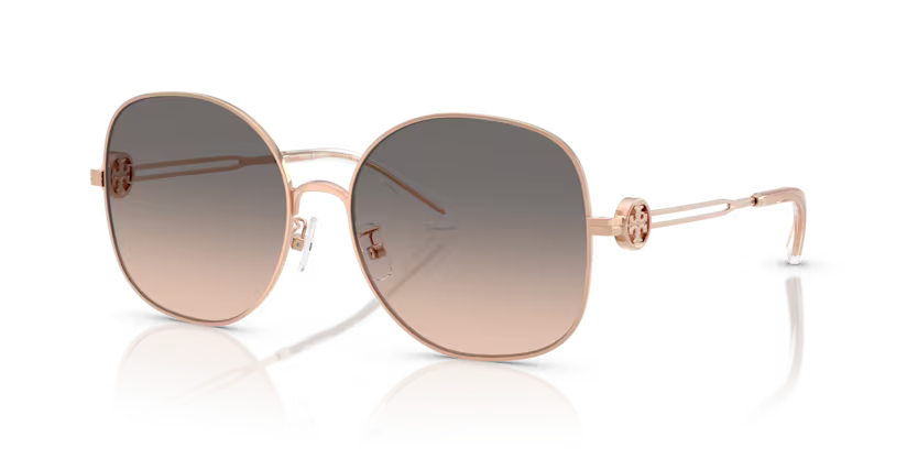 Tory Burch Miller 0TY6112 3358G9 Polished Light Rose Gold Luxury Round Light Brown Grey Gradient Sunglasses
