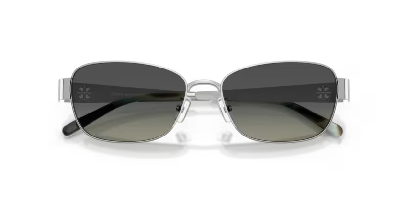 Tory Burch Miller 0TY6119 327411 Polished Silver Luxury Rectangle Sunglasses