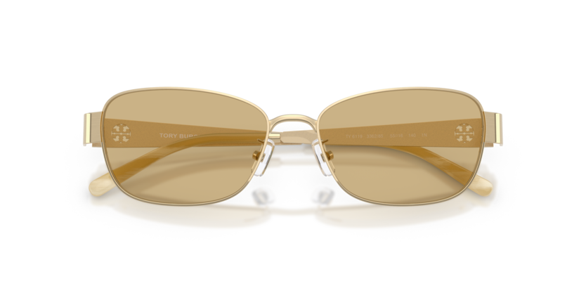 Tory Burch Miller 0TY6119 336285 Matte Brushed Light Gold Luxury Full Rim Rectangle Yellow Lens Sunglasses