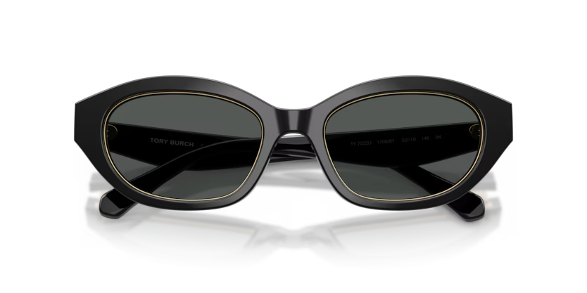 Tory Burch Kira 0TY7232U 170987 Polished Black Luxury Irregular Sunglasses