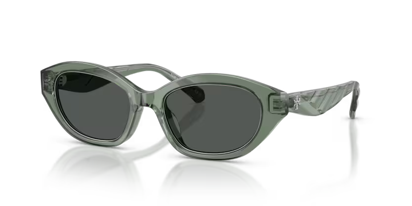 Tory Burch Kira 0TY7232U 194187 Polished Transparent Sage Luxury Irregular Sunglasses