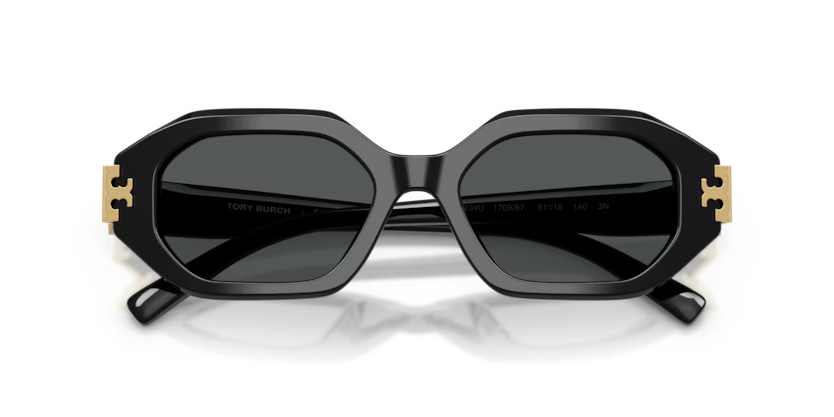 Tory Burch Eleanor 0TY7234U 170987 Polished Black Luxury Irregular Dark Grey Sunglasses