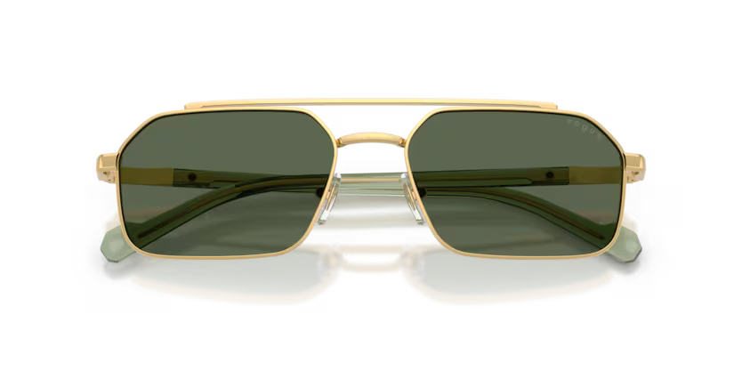 Vogue Man 0VO4356S 280/71 Polished Gold & Transparent Green Full Rim Irregular Dark Green Sunglasses