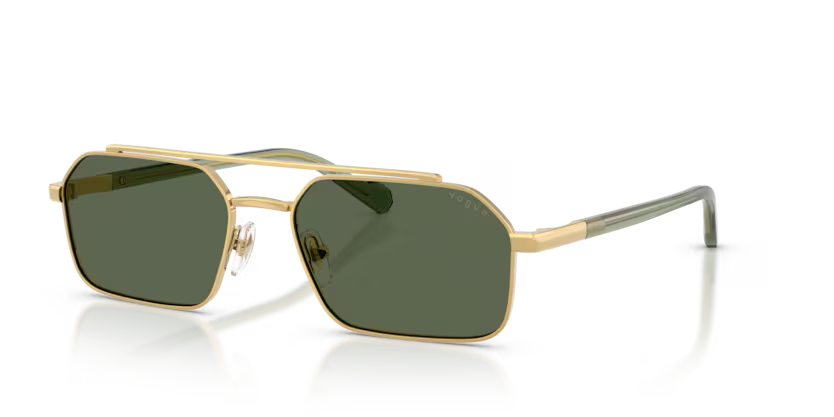 Vogue Man 0VO4356S 280/71 Polished Gold & Transparent Green Full Rim Irregular Dark Green Sunglasses