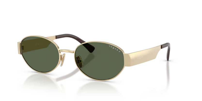 Vogue Eyewear 0VO4362S Color 848/9A Polished Pale Gold Metal Frame with Dark Green Polarized Lenses