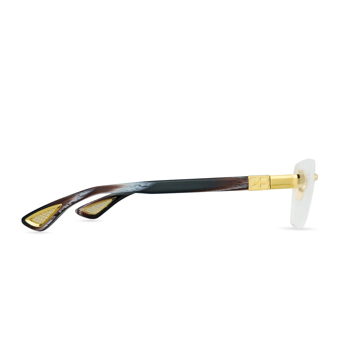 Bugatti 36B 24K Yellow Gold & Classic Horn Acetate Rimless Japanese Titanium Clear Optical Eyeglasses Frame