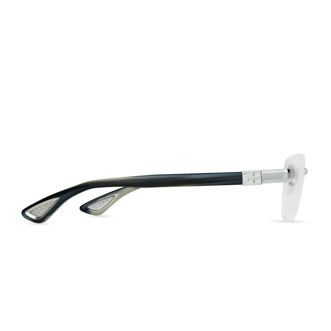 Bugatti 36B .925 Sterling Silver & Dark Blue Horn Acetate Rimless Japanese Titanium Clear Optical Eyeglasses Frame