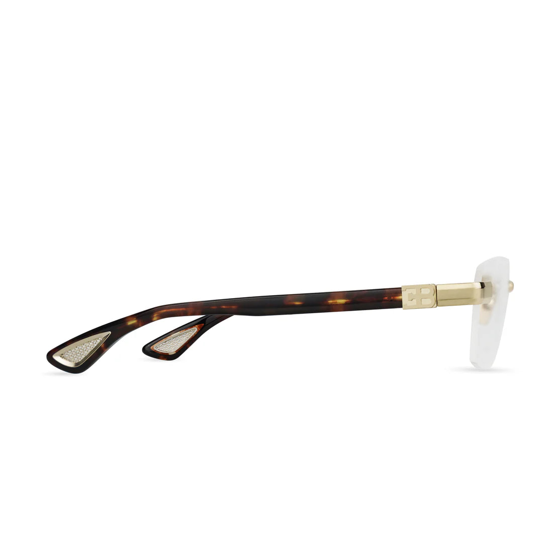 Bugatti 36B White Gold & Classic Tortoise Acetate Rimless Japanese Titanium Clear Optical Eyeglasses Frame