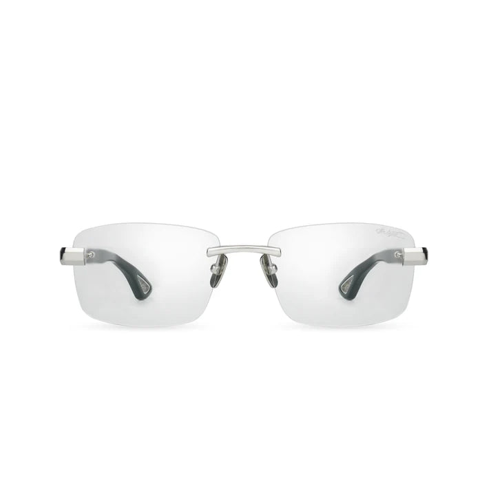 Bugatti 36B Sterling Silver & Black Acetate Rimless Japanese Titanium Clear Optical Eyeglasses Frame