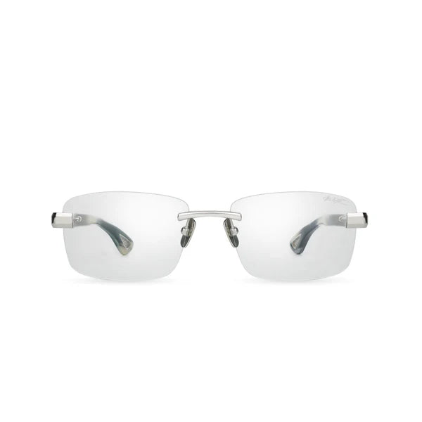Bugatti 36B .925 Sterling Silver & Dark Blue Horn Acetate Rimless Japanese Titanium Clear Optical Eyeglasses Frame
