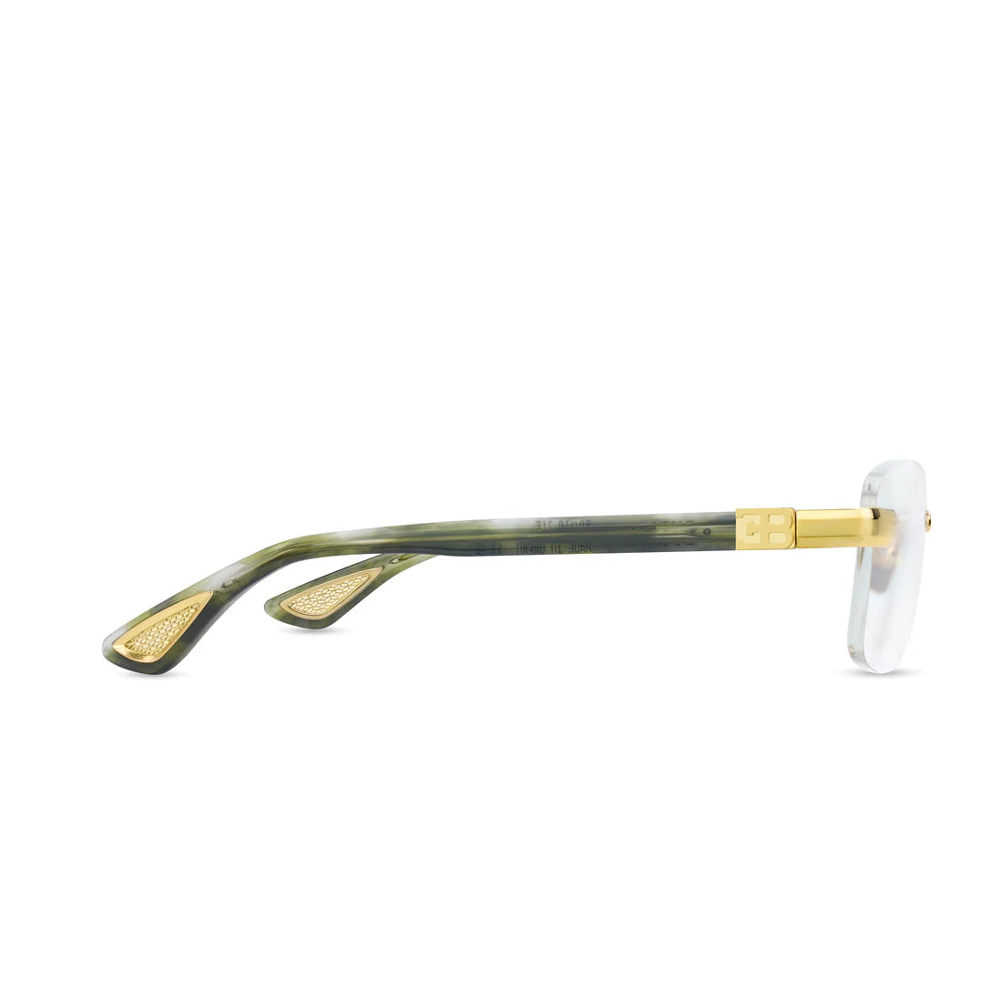 Bugatti 36B 24K Yellow Gold & Green Marble Acetate Rimless Japanese Titanium Clear Optical Eyeglasses Frame