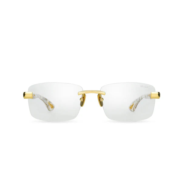 Bugatti 36B 24K Yellow Gold & White Pearl Acetate Rimless Japanese Titanium Clear Optical Eyeglasses Frame