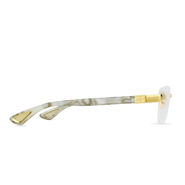 Bugatti 36B 24K Yellow Gold & White Pearl Acetate Rimless Japanese Titanium Clear Optical Eyeglasses Frame