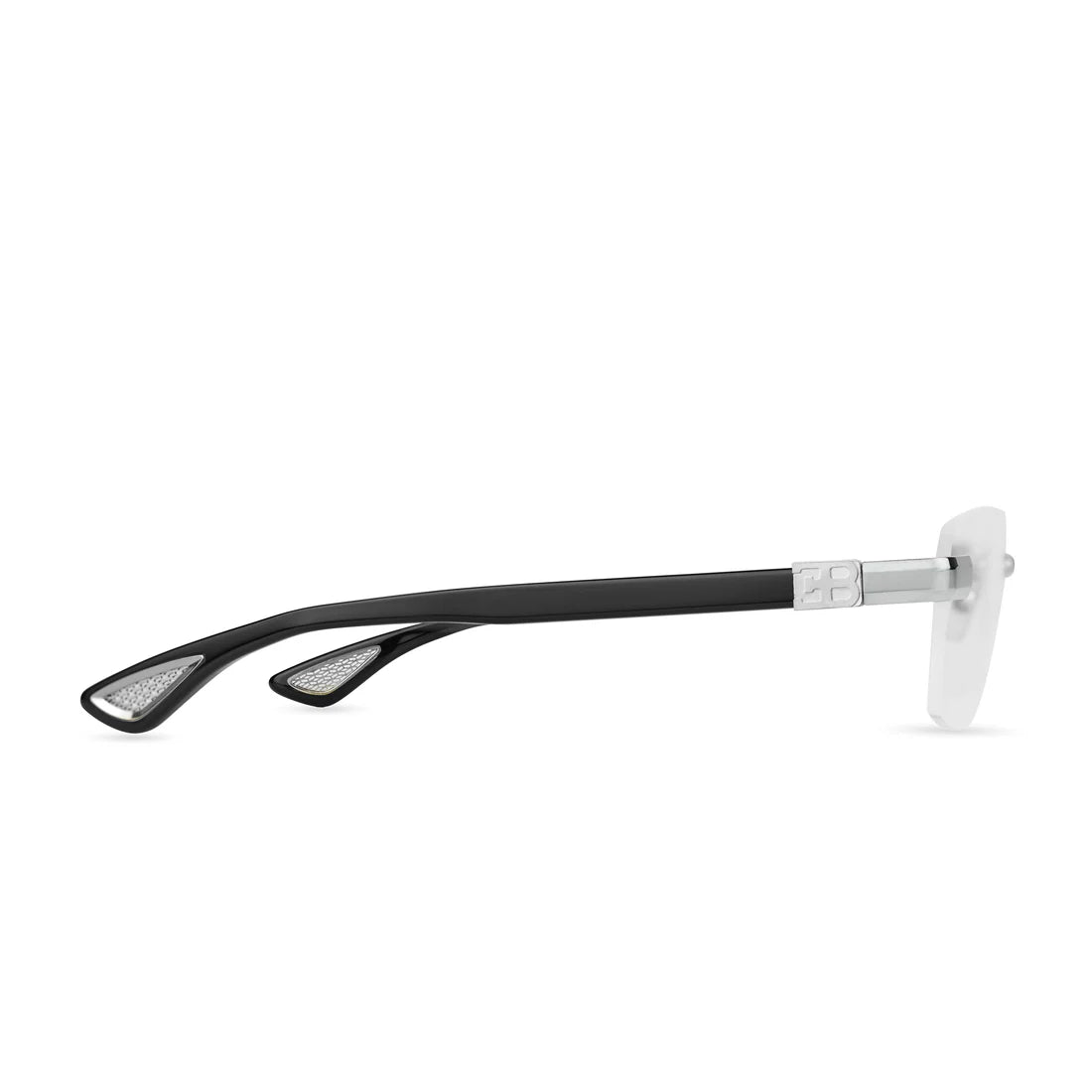 Bugatti 36B Sterling Silver & Black Acetate Rimless Japanese Titanium Clear Optical Eyeglasses Frame