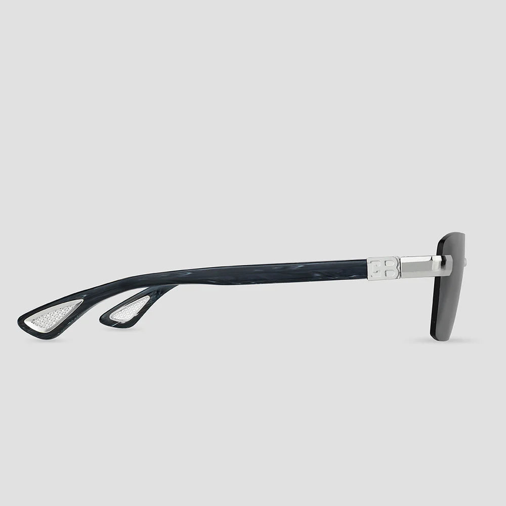 Bugatti Eyewear Model 36C BH-SS Sterling Silver Plated Rimless Rectangular Black Horn Acetate Sunglasses