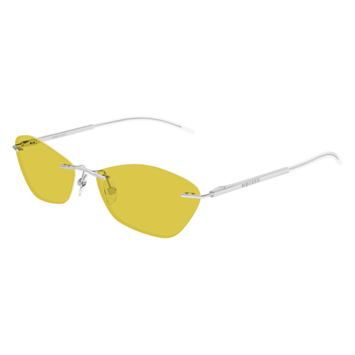 Alexander McQueen AM0525S-005 Silver Metal Cross-Bar Sunglasses with Yellow Lenses