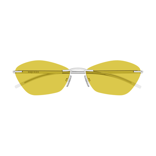 Alexander McQueen AM0525S-005 Silver Metal Cross-Bar Sunglasses with Yellow Lenses