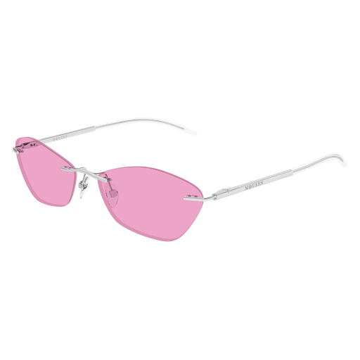 Alexander McQueen AM0525S-004 Silver Metal Cross-Bar Sunglasses with Pink Lenses