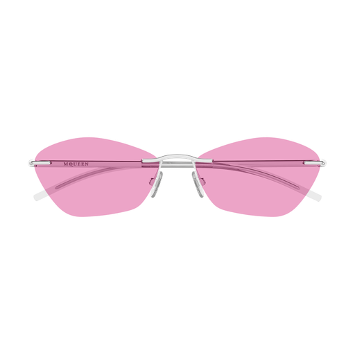 Alexander McQueen AM0525S-004 Silver Metal Cross-Bar Sunglasses with Pink Lenses
