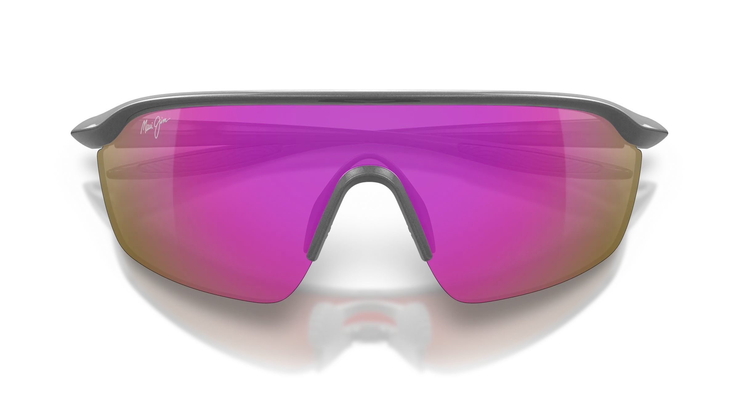 Maui Jim Miona SKU P374-17 Shiny Metallic Silver Varnish Shield MAUI Sunrise Polarized Sunglasses