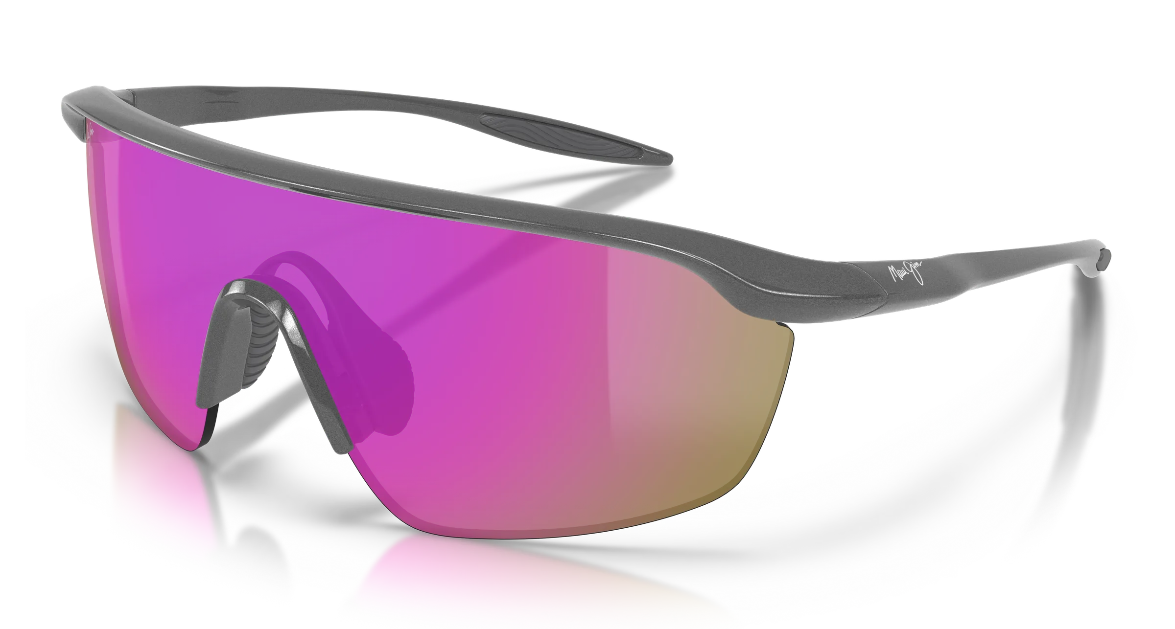Maui Jim Miona SKU P374-17 Shiny Metallic Silver Varnish Shield MAUI Sunrise Polarized Sunglasses