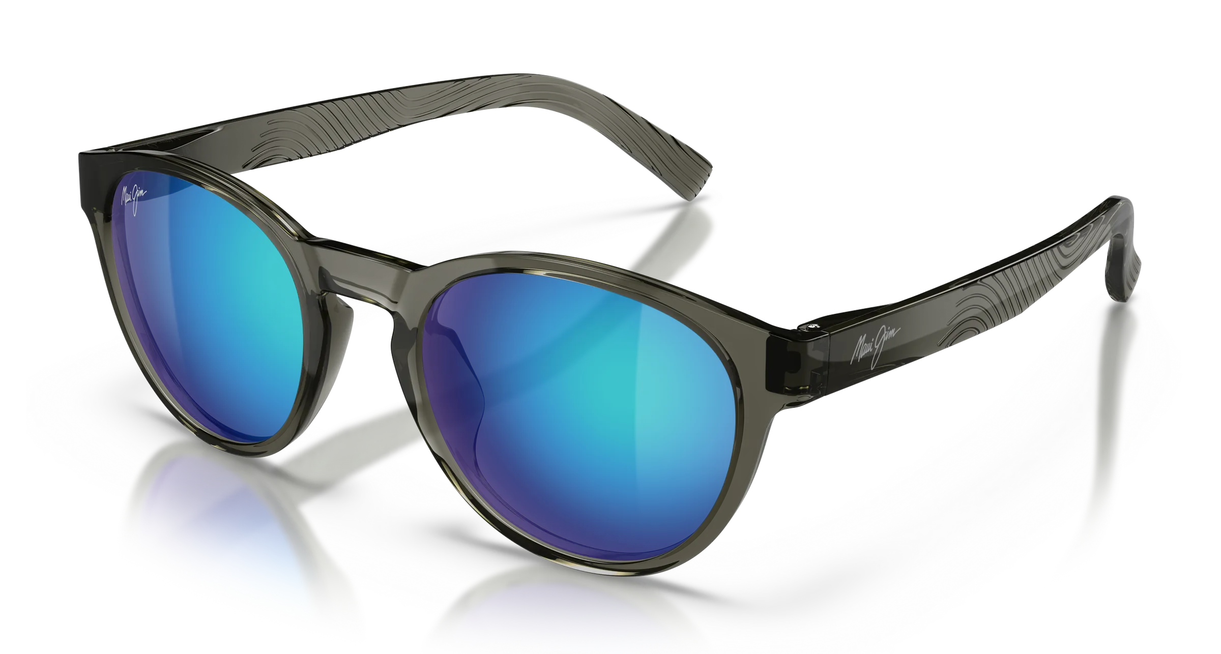 Maui Jim Lawena SKU MJ0364S-004 Shiny Transparent Dark Grey Classic Round Blue Hawaii Polarized Sunglasses