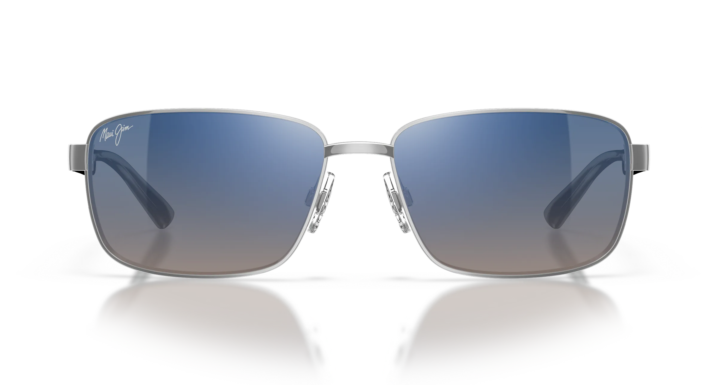 Maui Jim Paikini SKU MJ0362S-005 Shiny Silver Rectangular Dual Mirror Blue to Silver Polarized Sunglasses