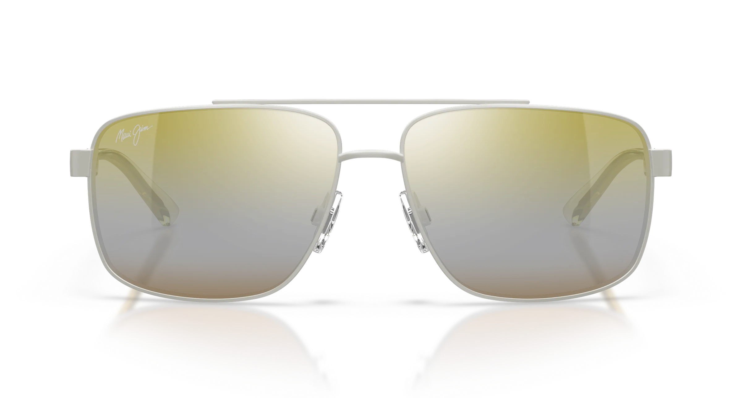 Maui Jim Hālawa SKU MJ0361S-005 Matte Silver Aviator Dual Mirror Gold to Silver Polarized Sunglasses