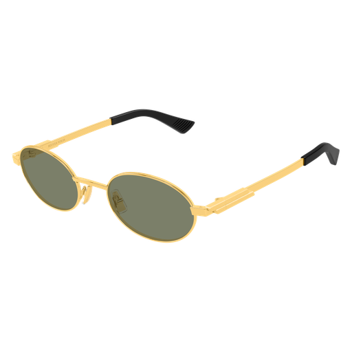 Bottega Veneta Ribbon BV1470S 004 Polished Gold Full Rim Geometric Green Lens Unisex Sunglasses