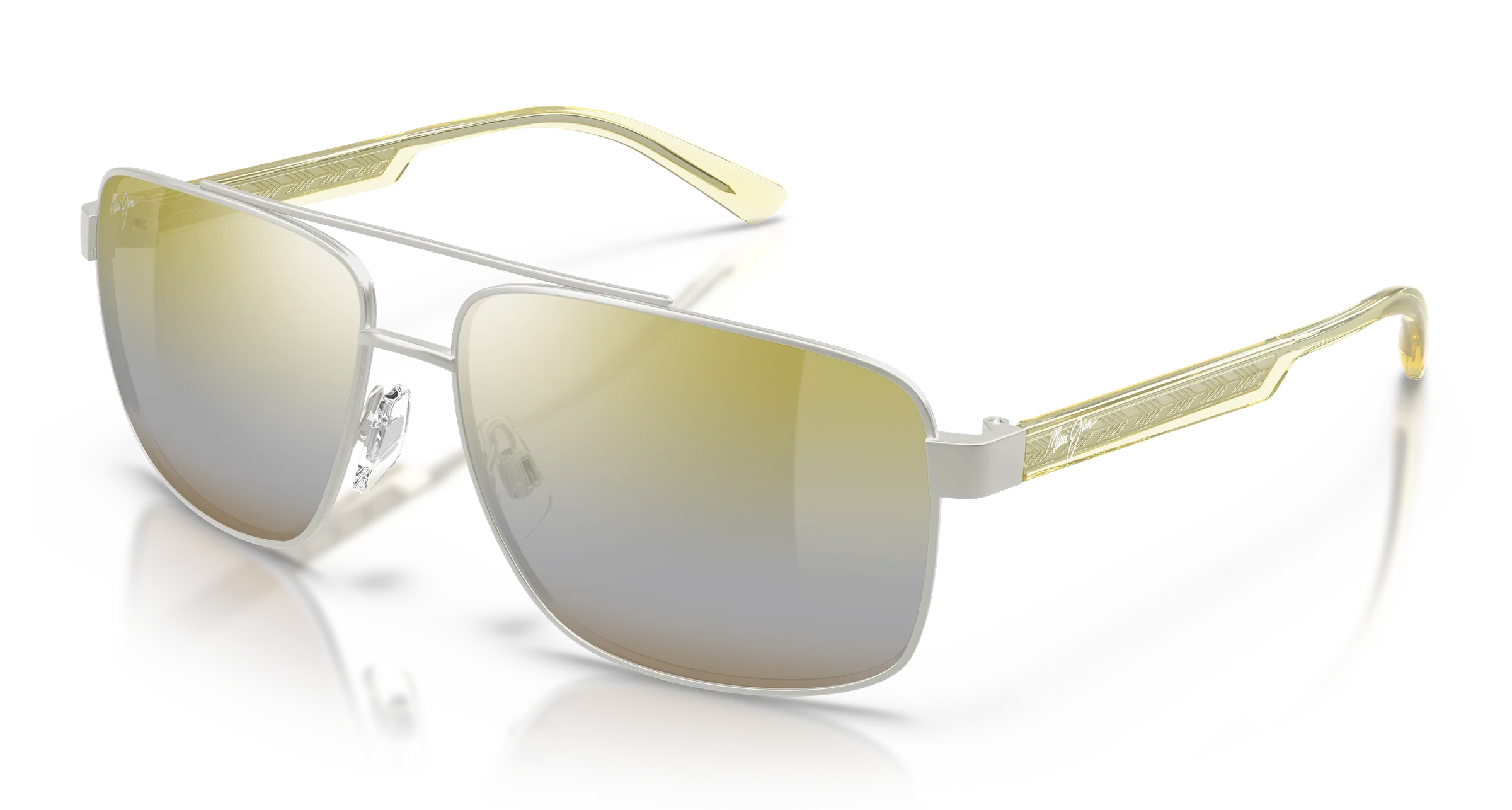 Maui Jim Hālawa SKU MJ0361S-005 Matte Silver Aviator Dual Mirror Gold to Silver Polarized Sunglasses