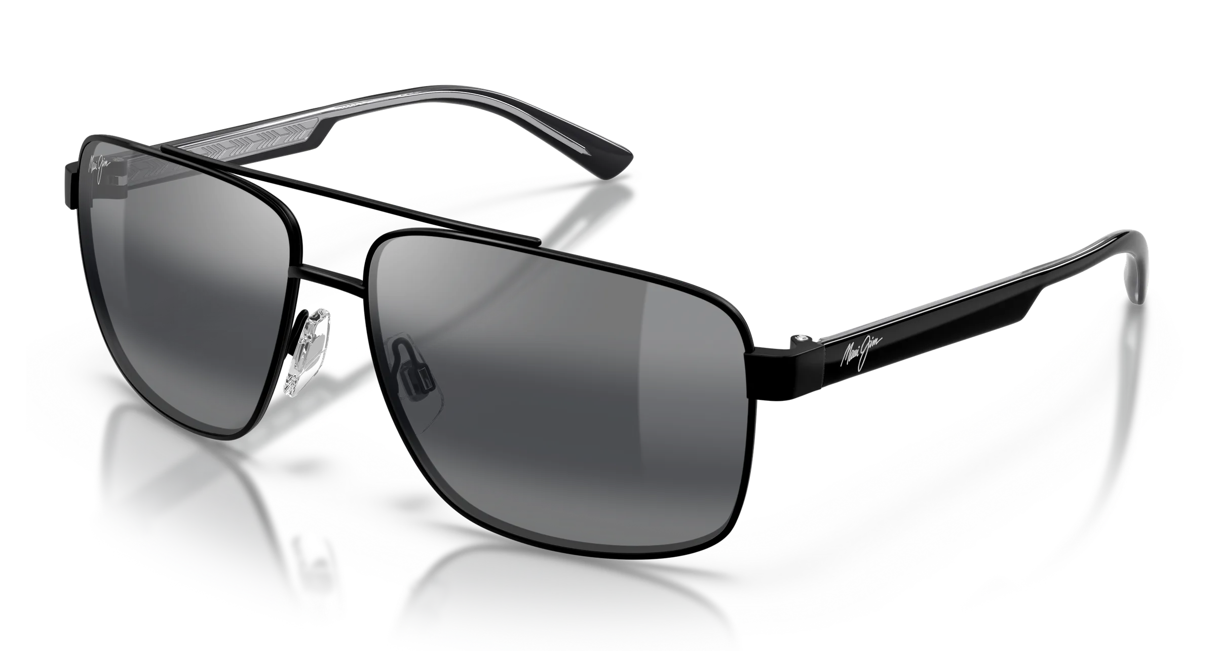 Maui Jim Hālawa SKU MJ0361S-001 Matte Black Shiny Transparent Grey Aviator Neutral Grey Polarized Sunglasses