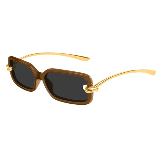 Bottega Veneta BV1439S 005 Polished Brown and Gold Luxury Sunglasses