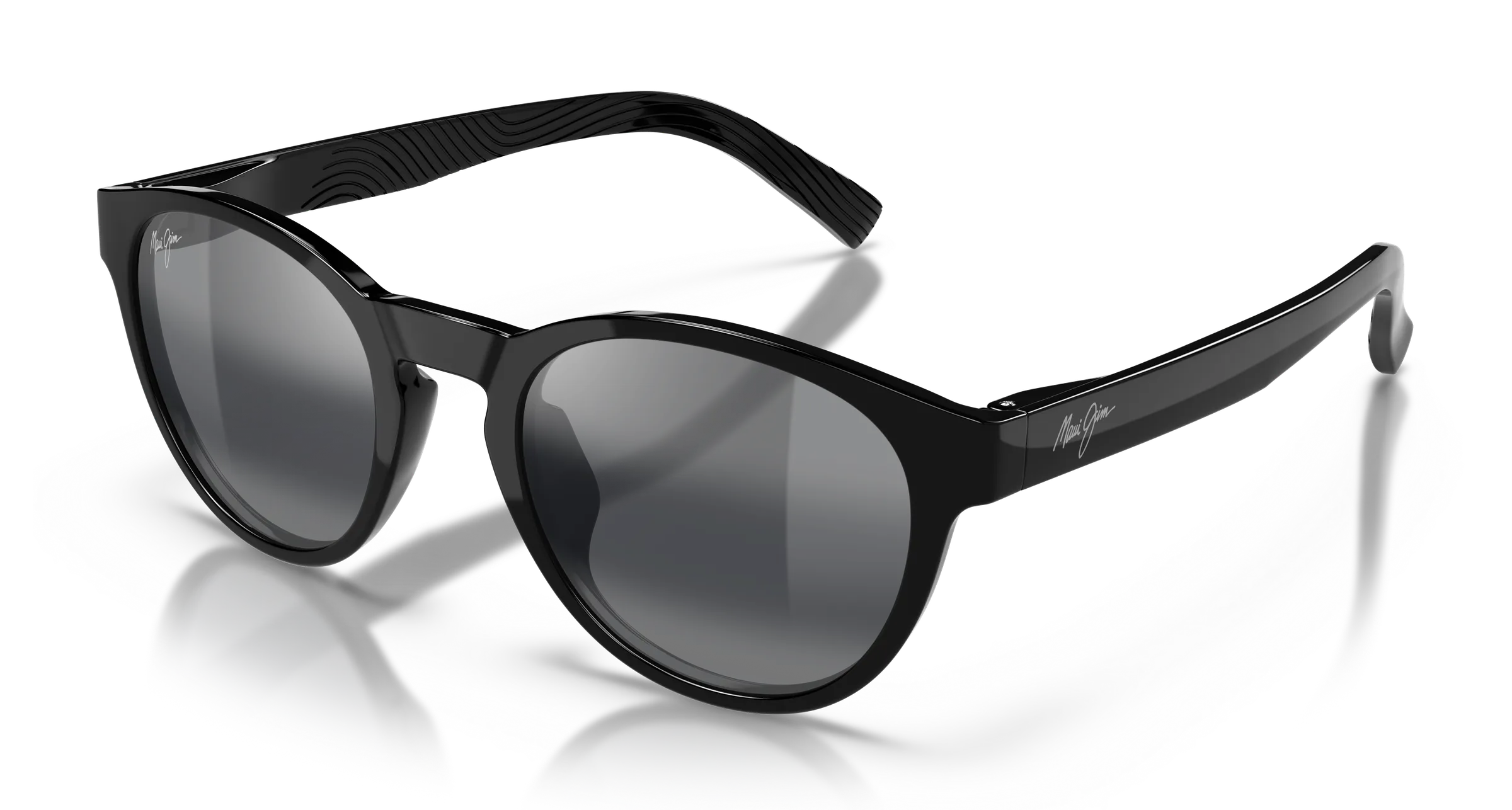Maui Jim Lawena SKU MJ0364S-001 Shiny Black Classic Round Neutral Grey Polarized Sunglasses
