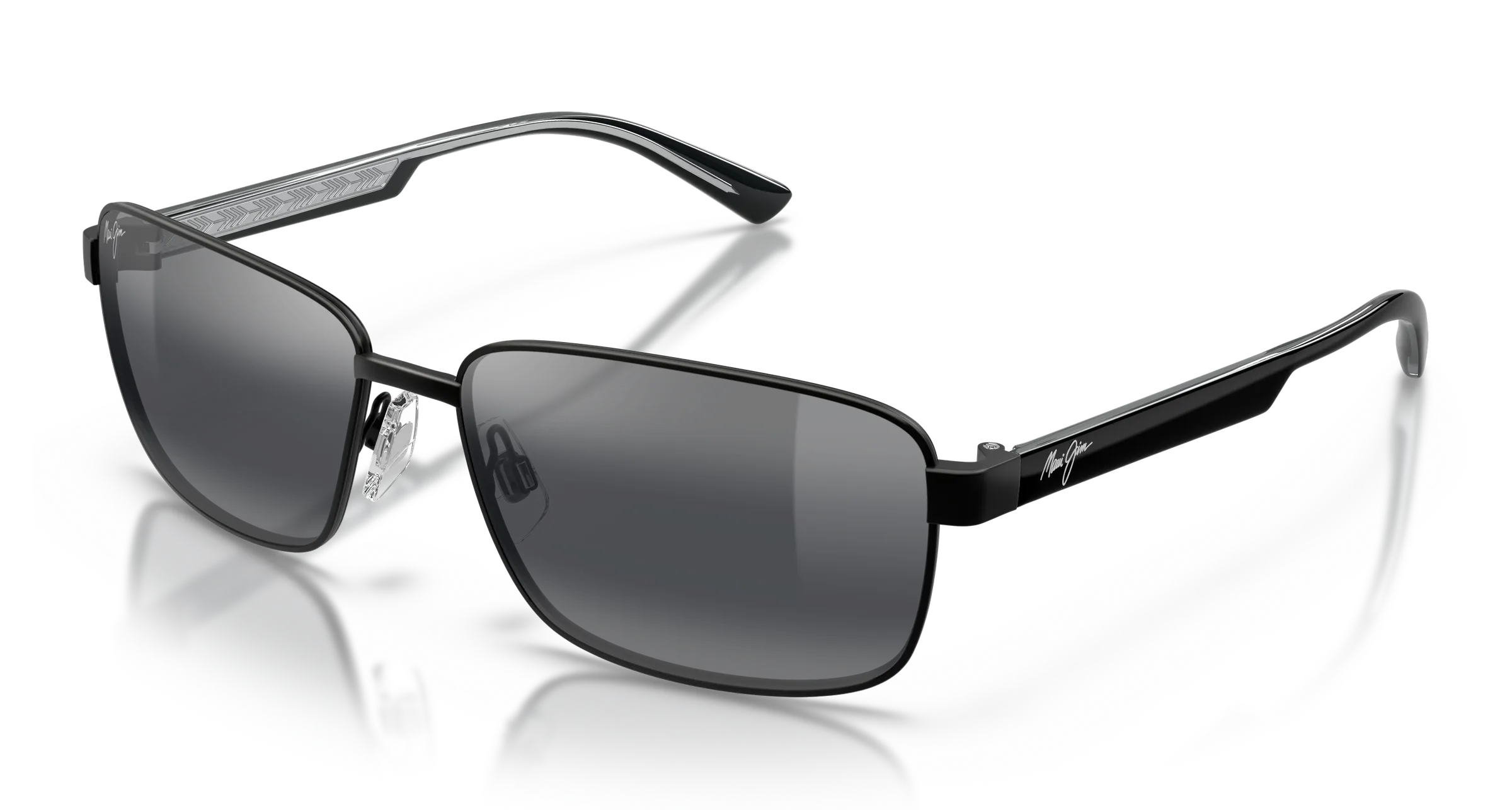 Maui Jim Paikini SKU MJ0362S-001 Matte Black Shiny Transparent Grey Rectangular Neutral Grey Polarized Sunglasses