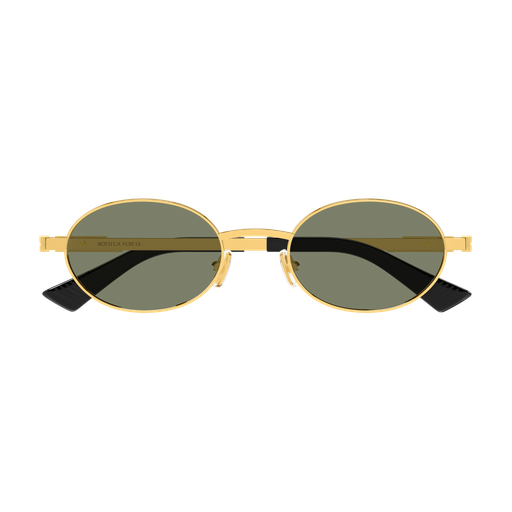 Bottega Veneta Ribbon BV1470S 004 Polished Gold Full Rim Geometric Green Lens Unisex Sunglasses
