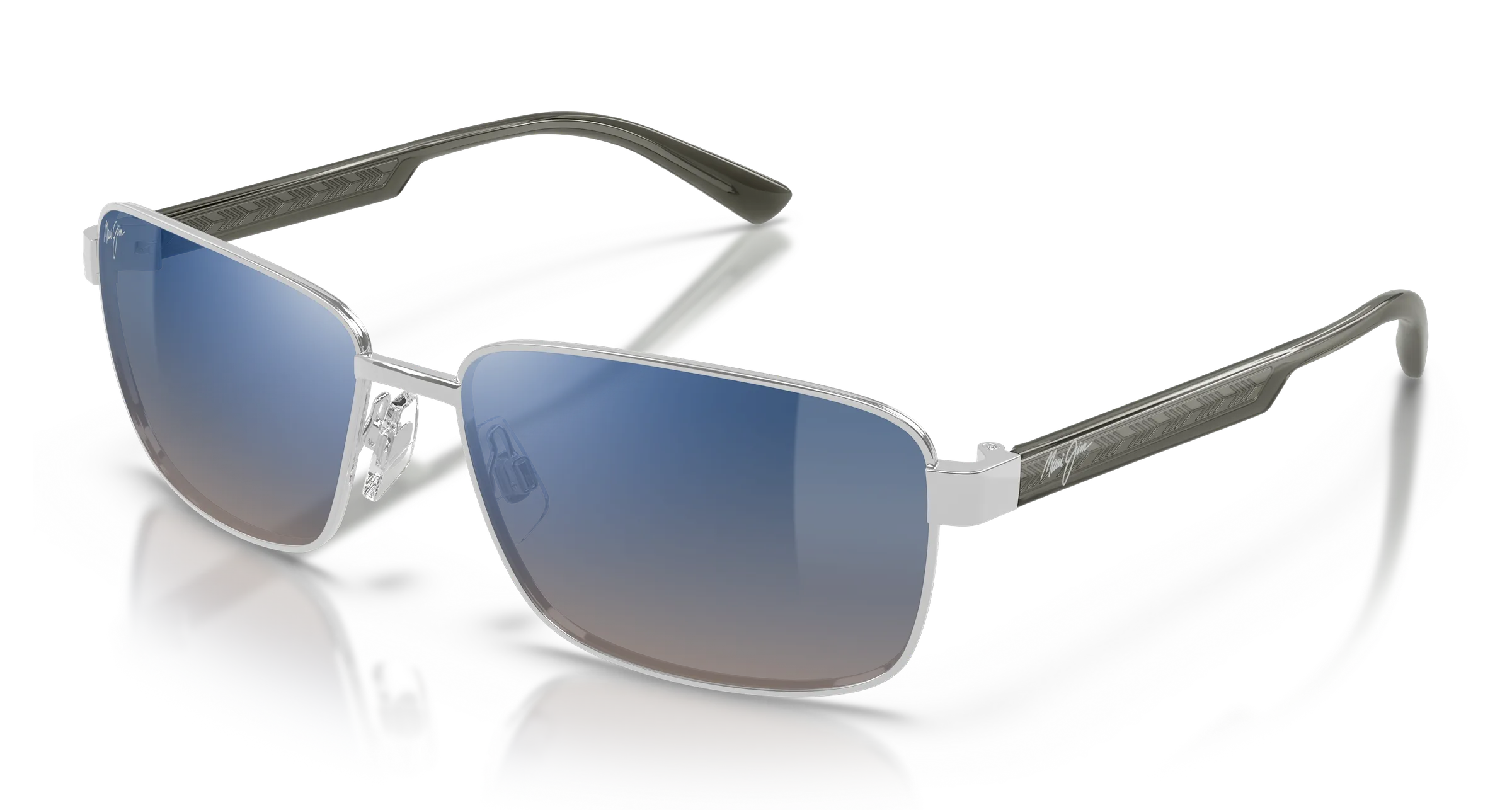Maui Jim Paikini SKU MJ0362S-005 Shiny Silver Rectangular Dual Mirror Blue to Silver Polarized Sunglasses