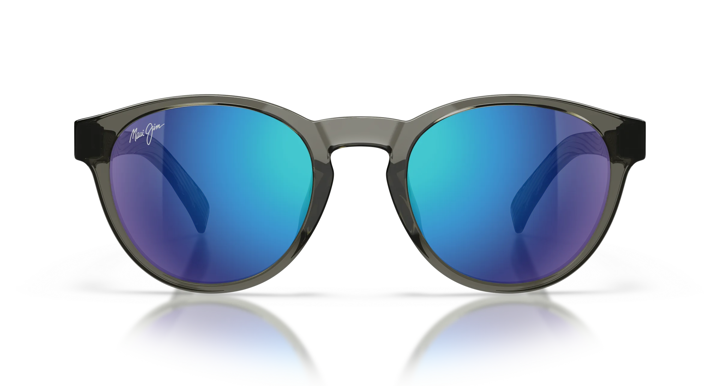Maui Jim Lawena SKU MJ0364S-004 Shiny Transparent Dark Grey Classic Round Blue Hawaii Polarized Sunglasses