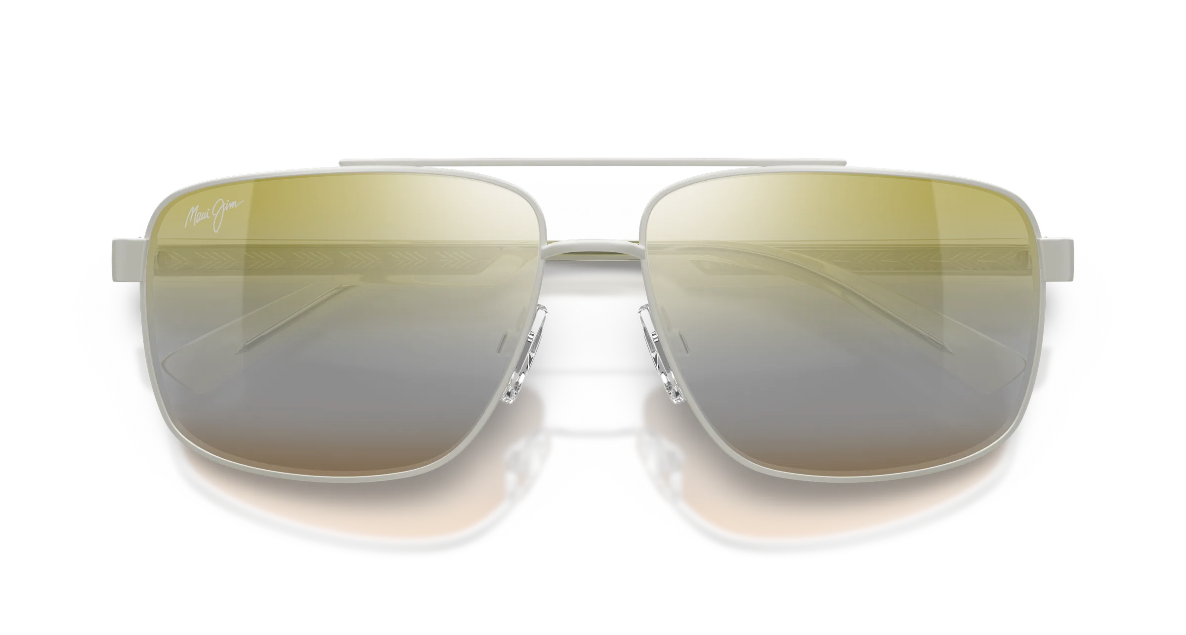 Maui Jim Hālawa SKU MJ0361S-005 Matte Silver Aviator Dual Mirror Gold to Silver Polarized Sunglasses