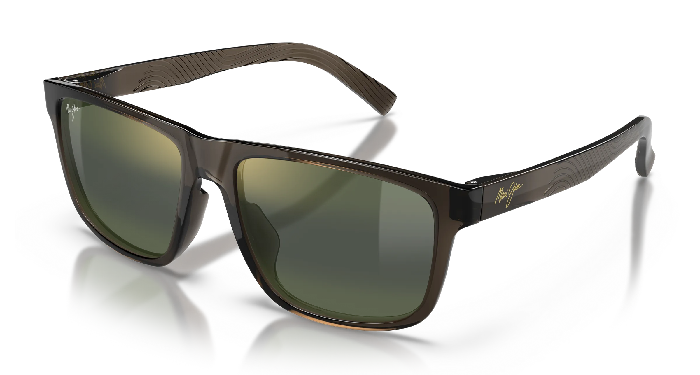 Maui Jim Pū'ali SKU MJ0363S-004 Shiny Transparent Dark Brown Soft Rectangular Maui HT Polarized Sunglasses