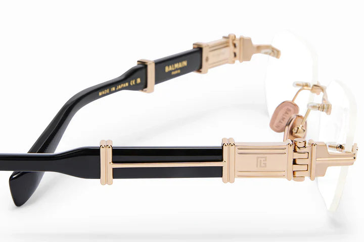 Balmain Arcade BPX-194C-01 Polished Gold & Black Luxury Rimless Octagon Eyeglasses Frame