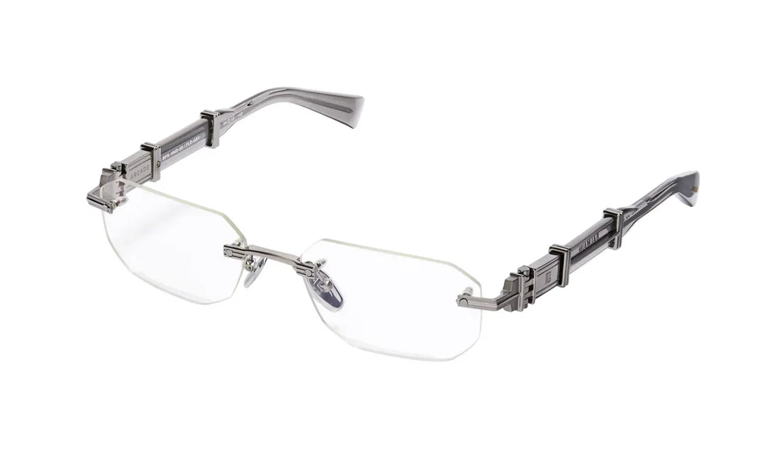 Balmain Arcade BPX-194D-01 Polished Palladium & Grey Luxury Rimless Square Eyeglasses Frame