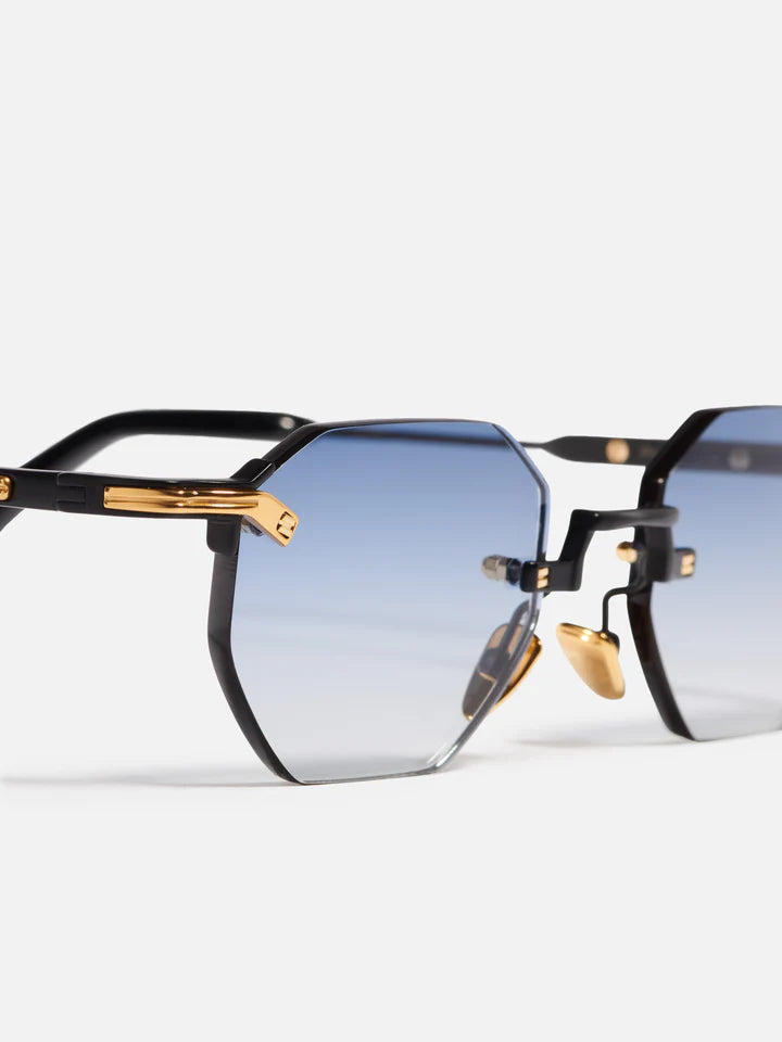 John Dalia Curtis C454 Luxury Hexagonal Rimless Sunglasses — Yellow Gold & Infinite Black