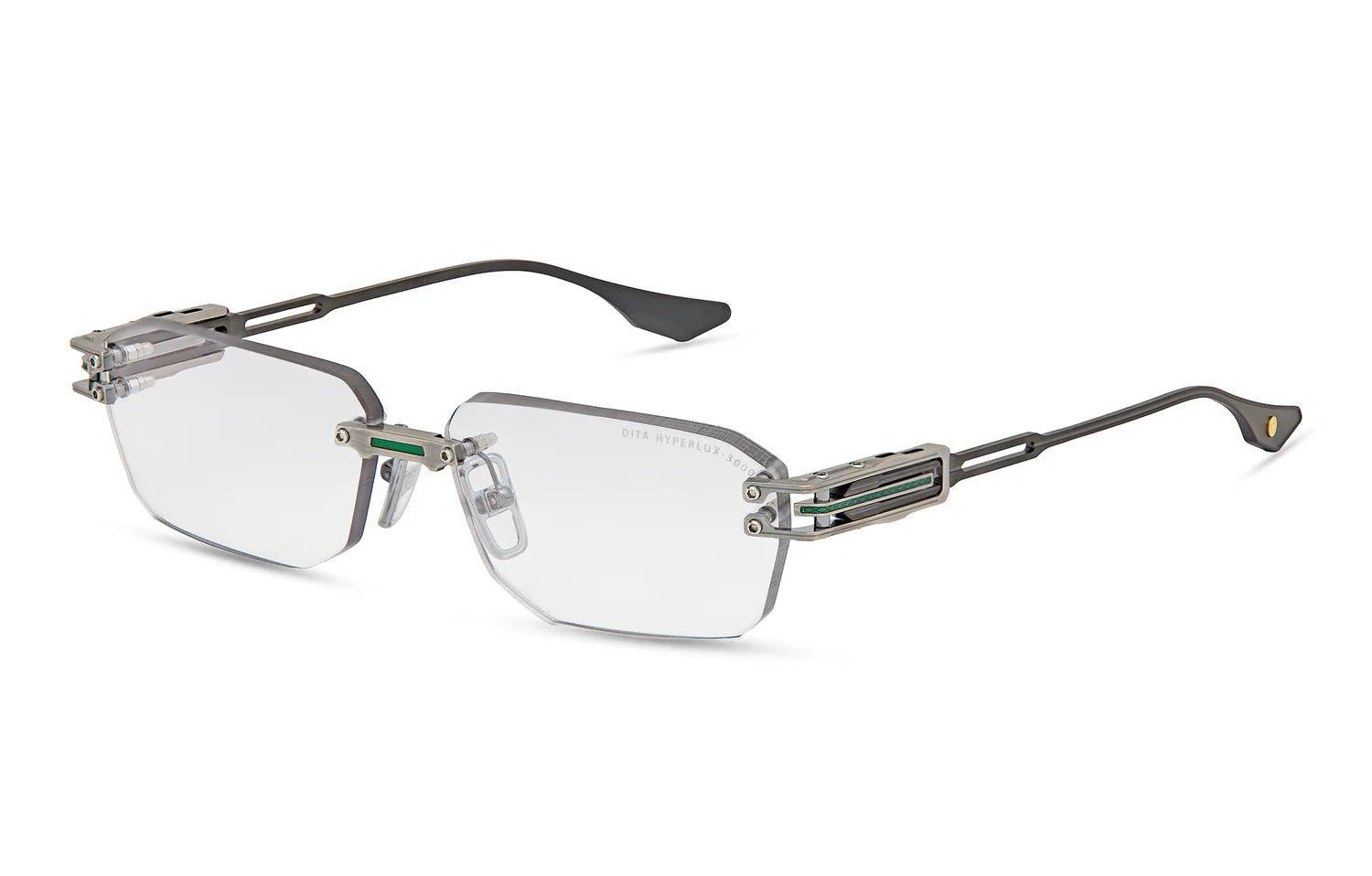 Dita Hyperlux-3000 DTX198-A-02 Antique Silver, Green & Black Iron Frontside Mount Rimless Titanium