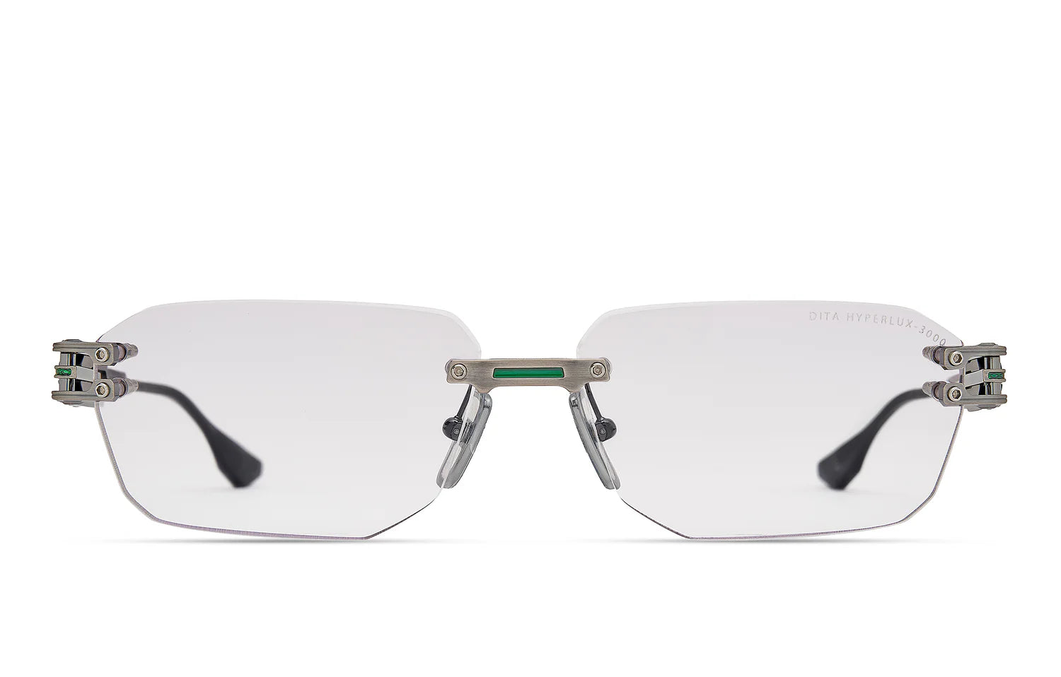 Dita Hyperlux-3000 DTX198-A-02 Antique Silver, Green & Black Iron Frontside Mount Rimless Titanium