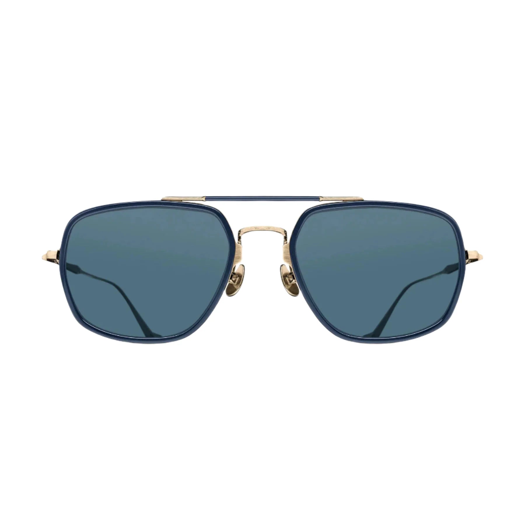 Matsuda M3123 BG-NVY/55 – Brushed Gold Navy Aviator Sunglasses with Blue Grey Lenses