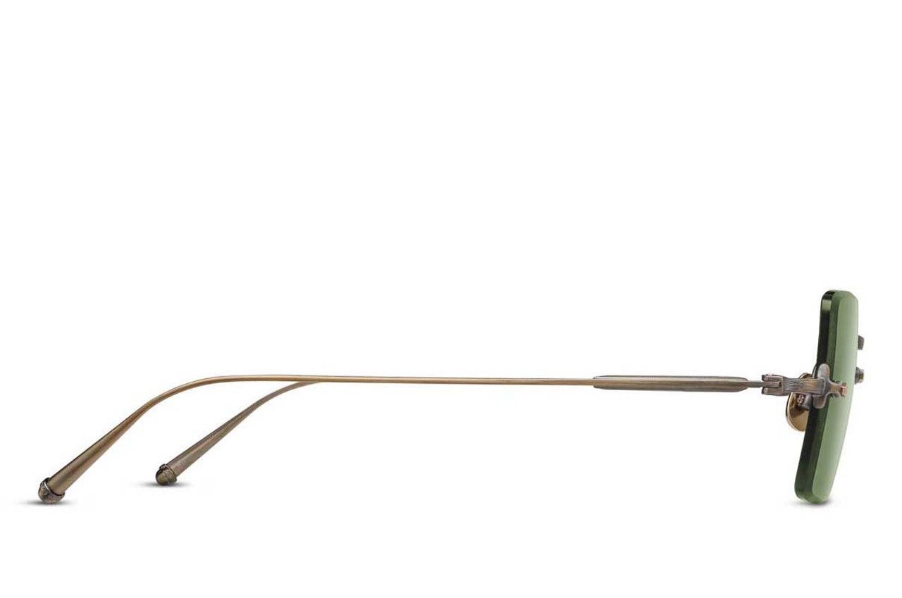 Matsuda M5001 AG/46 – Antique Gold Rimless Square Sunglasses with Sage Green Lenses