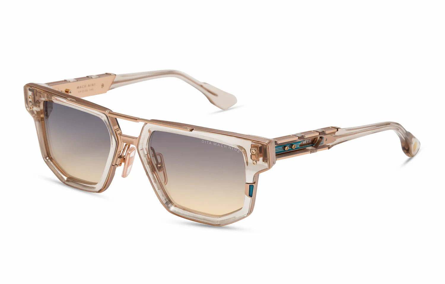 Dita Mach-Nine DTS478-A-02 Khaki Crystal & Rose Gold Full Rim Titanium & Japanese Acetate Aviator Sunglasses