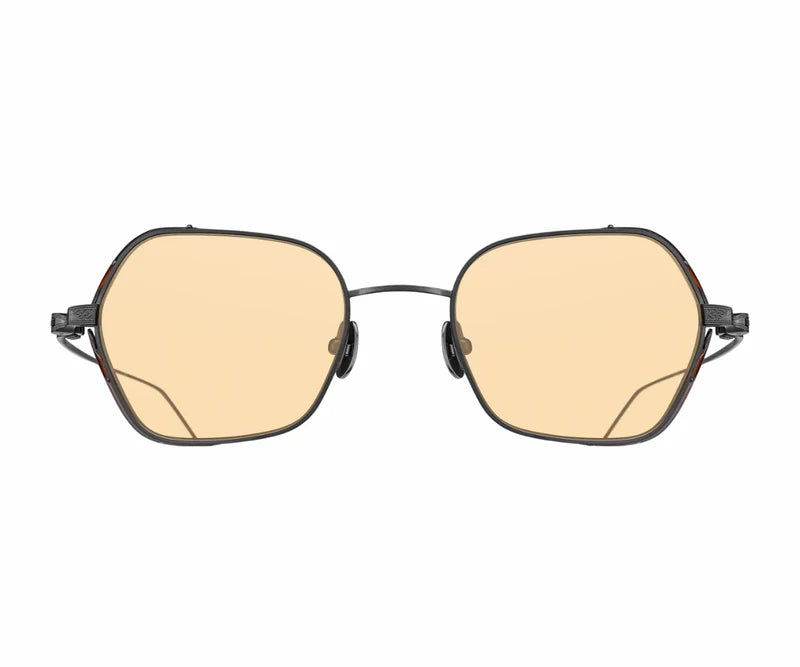 Matsuda M3153-4 – Matte Black Irregular Titanium Sunglasses with Café Orange Lenses