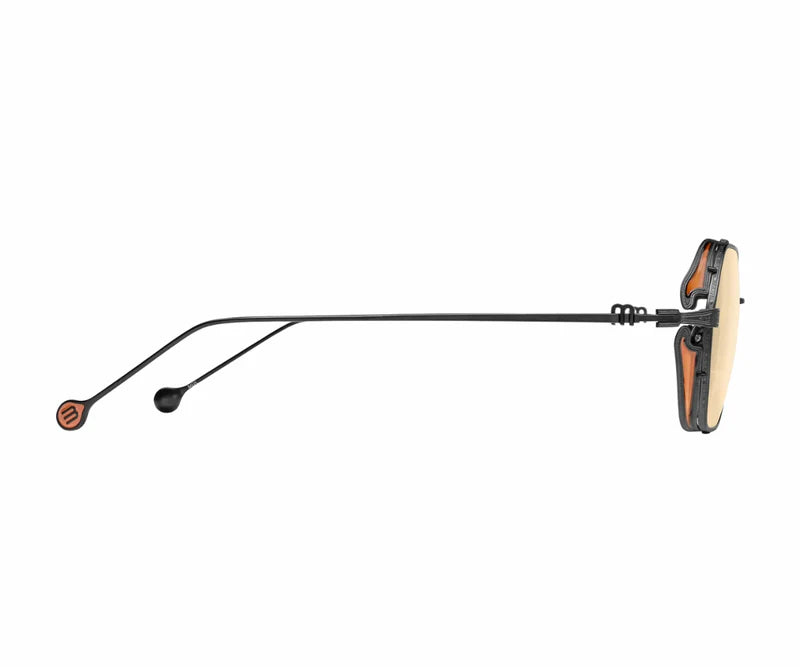 Matsuda M3153-4 – Matte Black Irregular Titanium Sunglasses with Café Orange Lenses