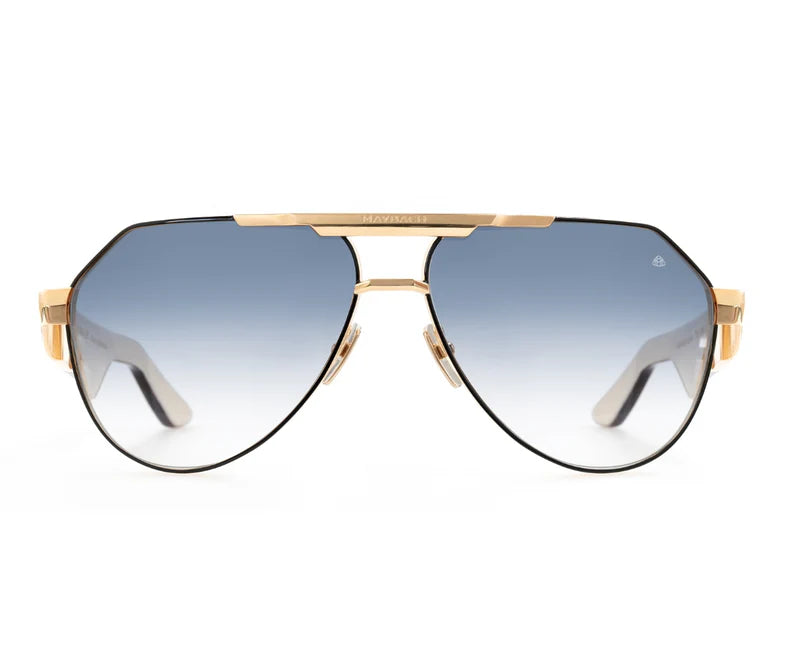Maybach The King III MG/B/WDX/Z60 Mellow Gold Plated & Black Lacquer Full Rim Titanium & Wood Aviator Light Blue Gradient Sunglasses
